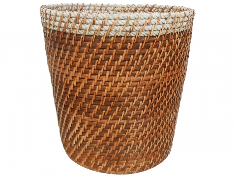 Rattan trash bin with rope rim